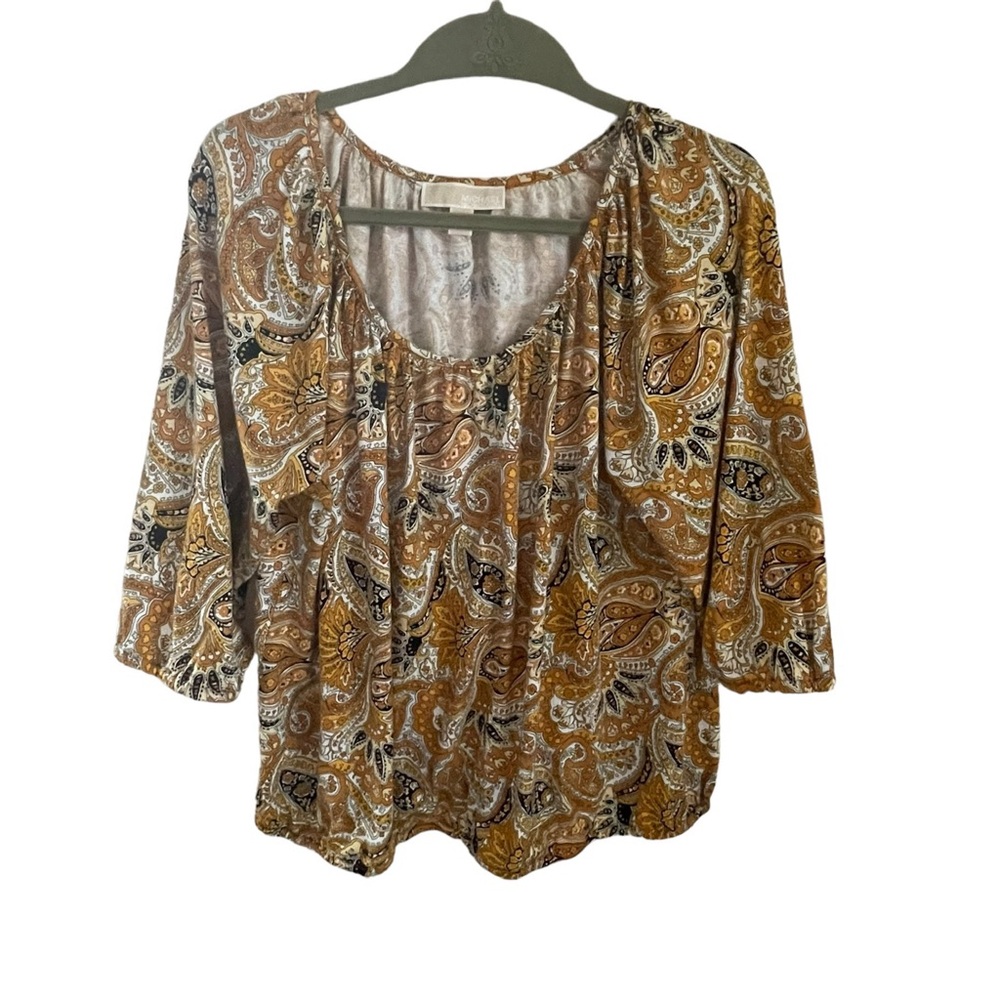 Michael Kors 3/4 Sleeve Mustard Paisley Blouse - 1X